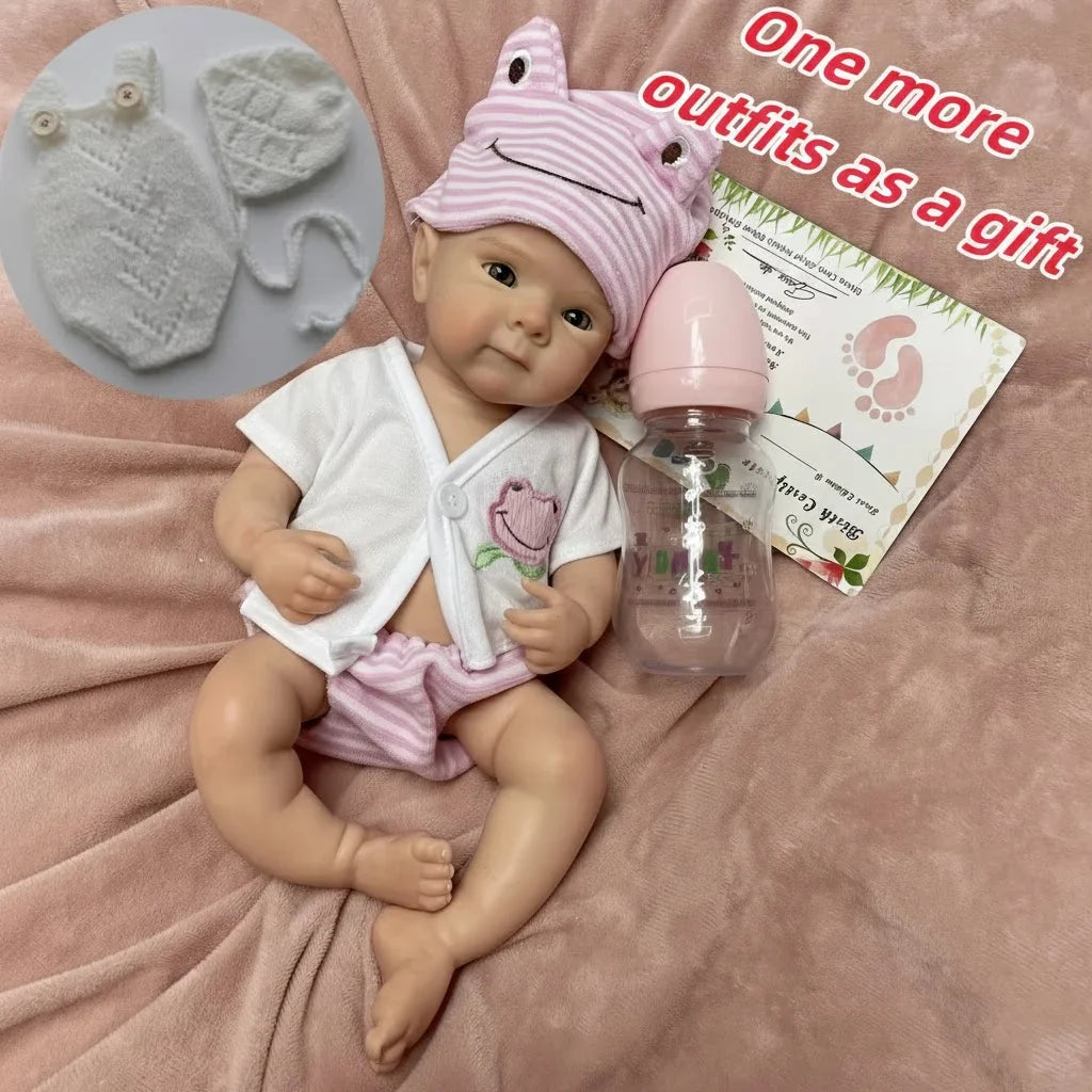 13Inch Bettie Silicone Reborn Doll With Open Mouth & 2 Sets Clothes Handmade Painted Skin Waterproof Reborn Girl Doll