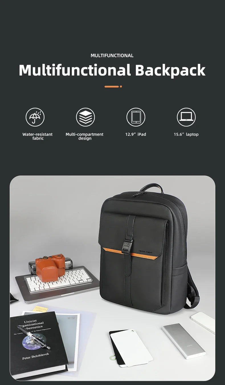HK Stylish Business Backpack for Men Waterproof 15.6 inch Flap Laptop Backpack Multiple Pockets Casual Daypack for Work School