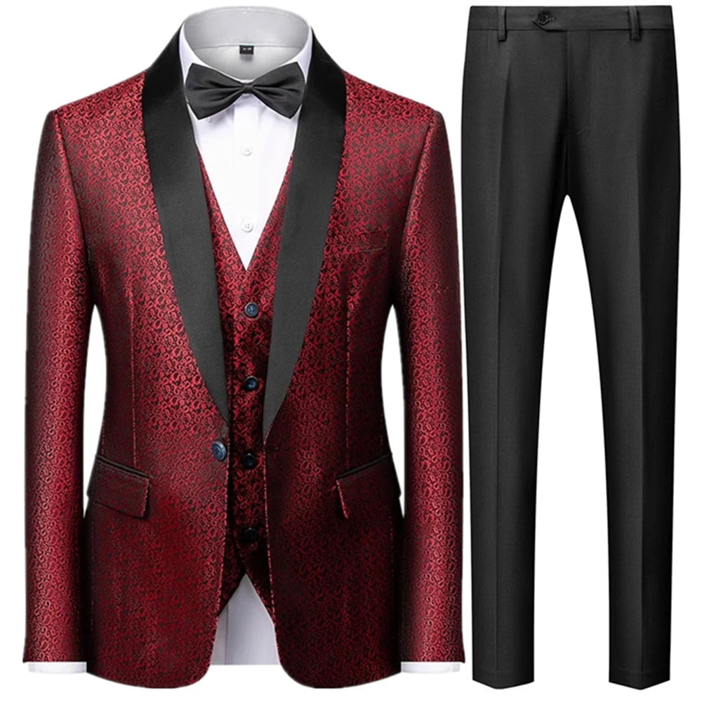 Coat Vest Pants 3 Piece Suit Set Luxury Groom Wedding Dress Party