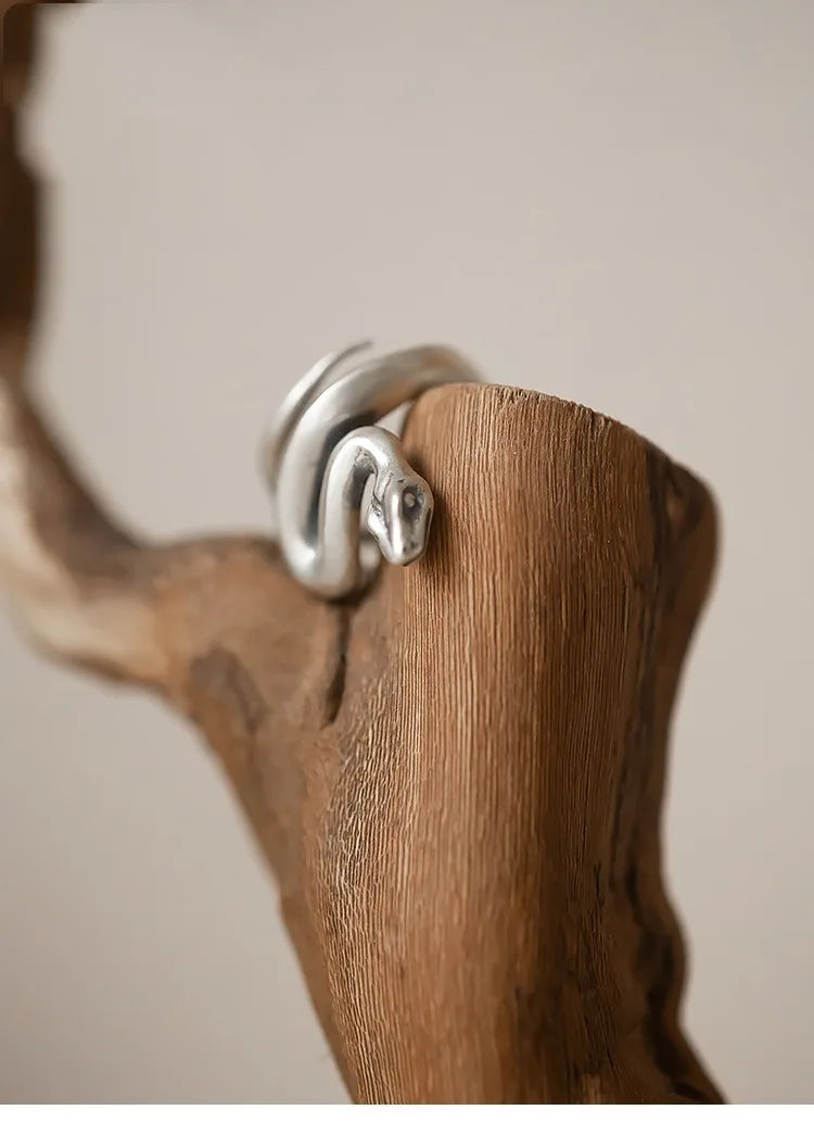 925 Sterling Silver Snake Frosted Adjustable Rings For Women Fine Jewelry Gift Female