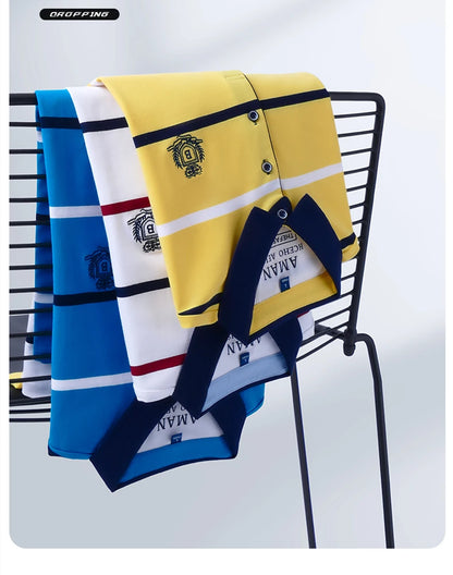 Fashion striped short sleeve men polo shirt summer trend brand letter embroidery design business casual breathable Paul T-shirt