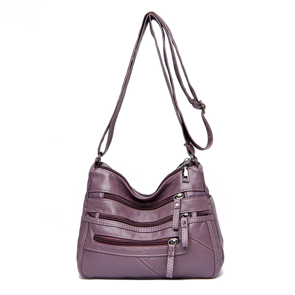 Women's Soft Leather Shoulder Bags Multi-Layer Pockets Classic