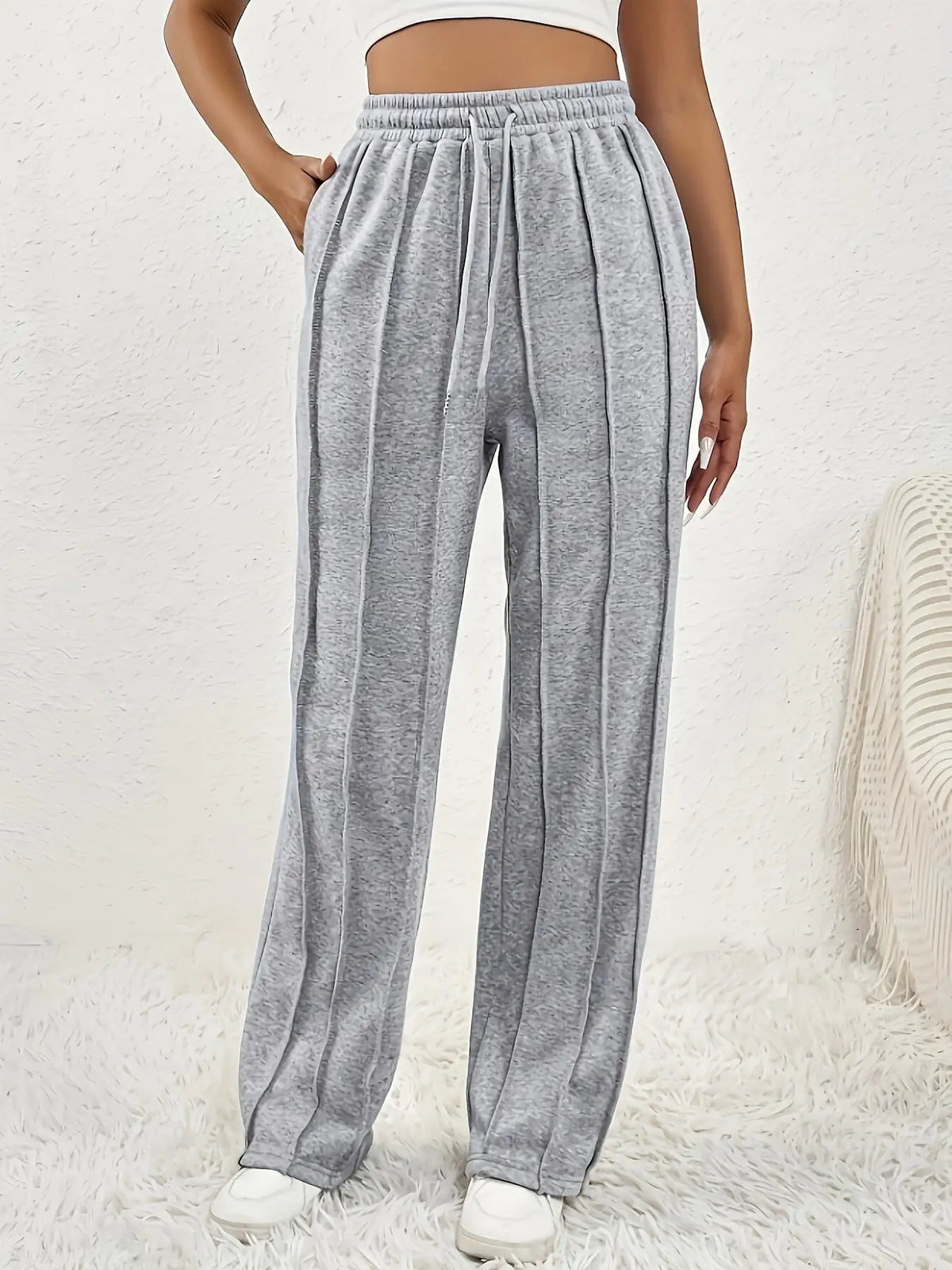 Spring and autumn new gray sweatpants women's high waist all casual wide leg pants