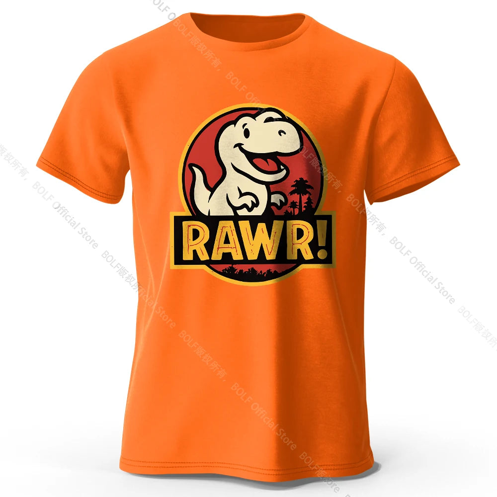 Men's Rawr Printed T-Shirt 100% Cotton Oversized Dinosaur Graphic Tees for Women Summer Tops Kawaii Streetwear