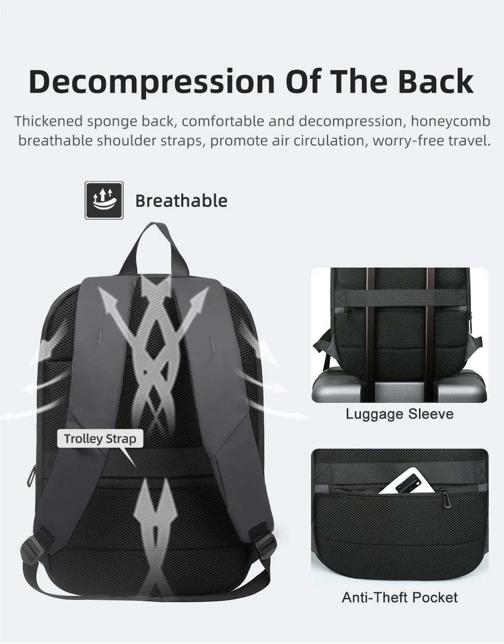 HK Business Backpack for Men 17 Inch Laptop Backpack with USB Port Slim Expandable Waterproof Travel Bag Large Work Computer Bag