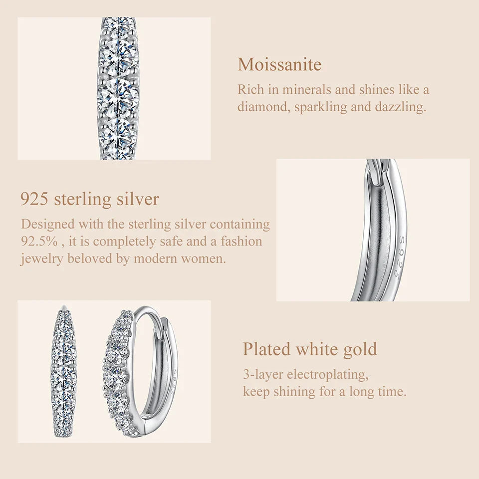 BAMOER Moissanite Huggie Hoop Earrings for Women, 925 Sterling Silver Hypoallergenic Earrings with White Gold Plated MSE092
