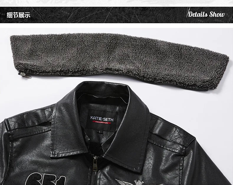 Men Autumn Jacket Bomber Biker Zipper Motorcycle Faux Fur Coat Male Fleece Pilot
