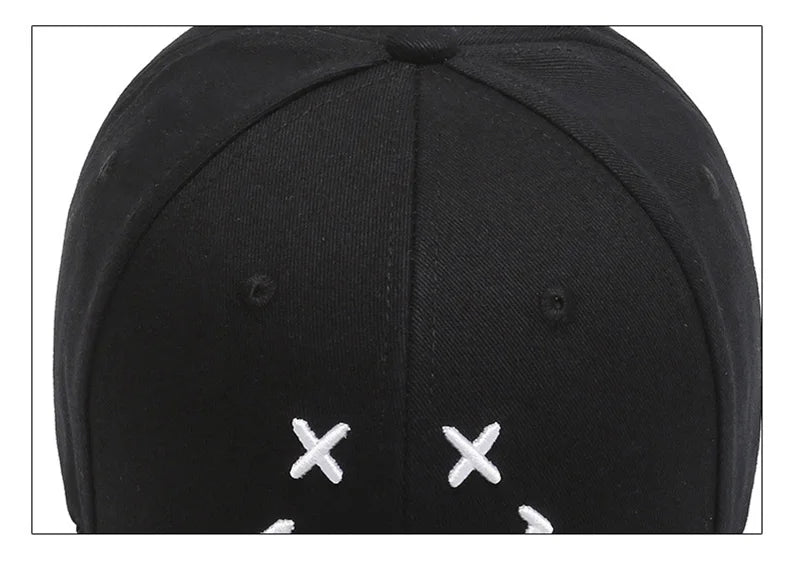 Women's Smiley Face Embroidery Baseball Caps Kpop Black Cotton Adjustable