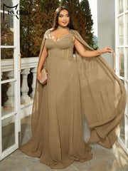 Plus Size Women A Line Evening Dress Flowing Sleeve Church Wedding Birthday