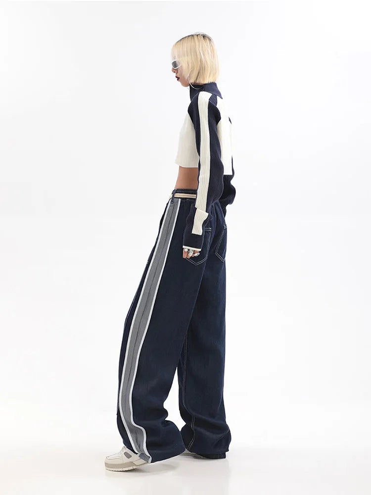Womens Jeans High Waist Fashion Straight Baggy Denim Pants Streetwear