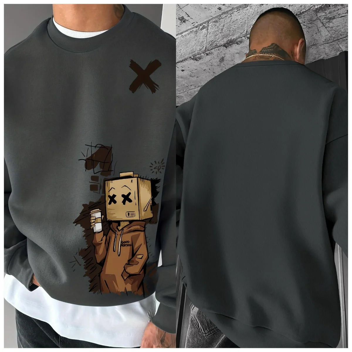 European and American Men's Autumn New Cartoon Printed Soft and Comfortable Hoodie Outdoor Street Style Long Sleeve
