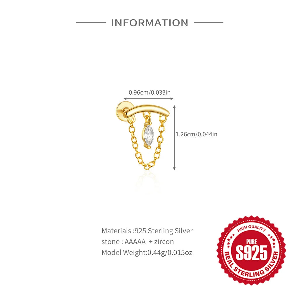 CANNER 1PC 925 Sterling Silver Horse Eye Chain Tassel Zircon Drop Earrings For Women Ins Minimalism Geometric Earrings Gift