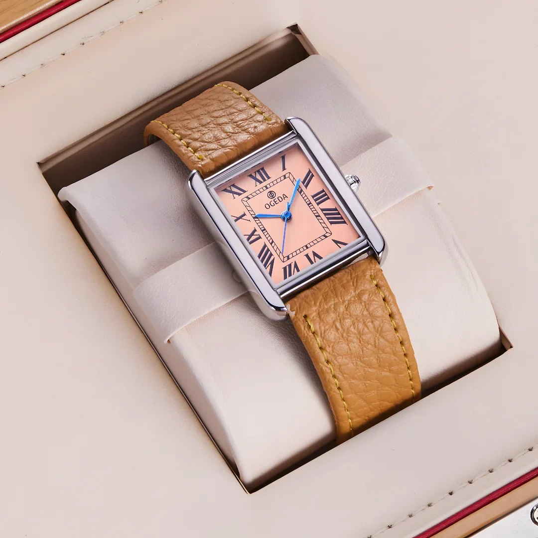 OGEDA Waterproof Couple Watches Casual Fashion Quartz Stainless Steel Leather Strap Square Dial Men's And Women's Lover Watch