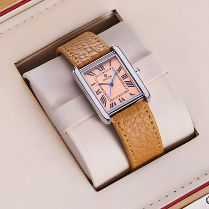 OGEDA Waterproof Couple Watches Casual Fashion Quartz Stainless Steel Leather Strap Square Dial Men's And Women's Lover Watch