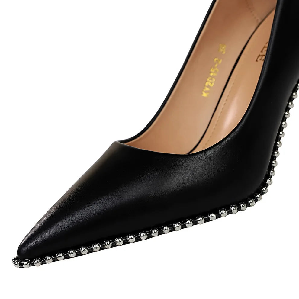 Women 7.5cm 10.5cm High Heels Studded Rivets Pumps Lady Fetish Stiletto
