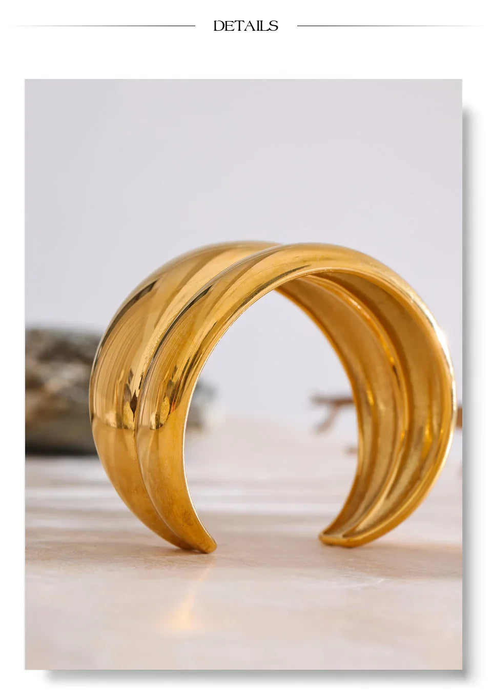 Yhpup 18K Golden PVD Plated Stainless Steel Double Layer Cuff Statement Bracelet Bangle Smooth Metal Texture Attractive Jewelry