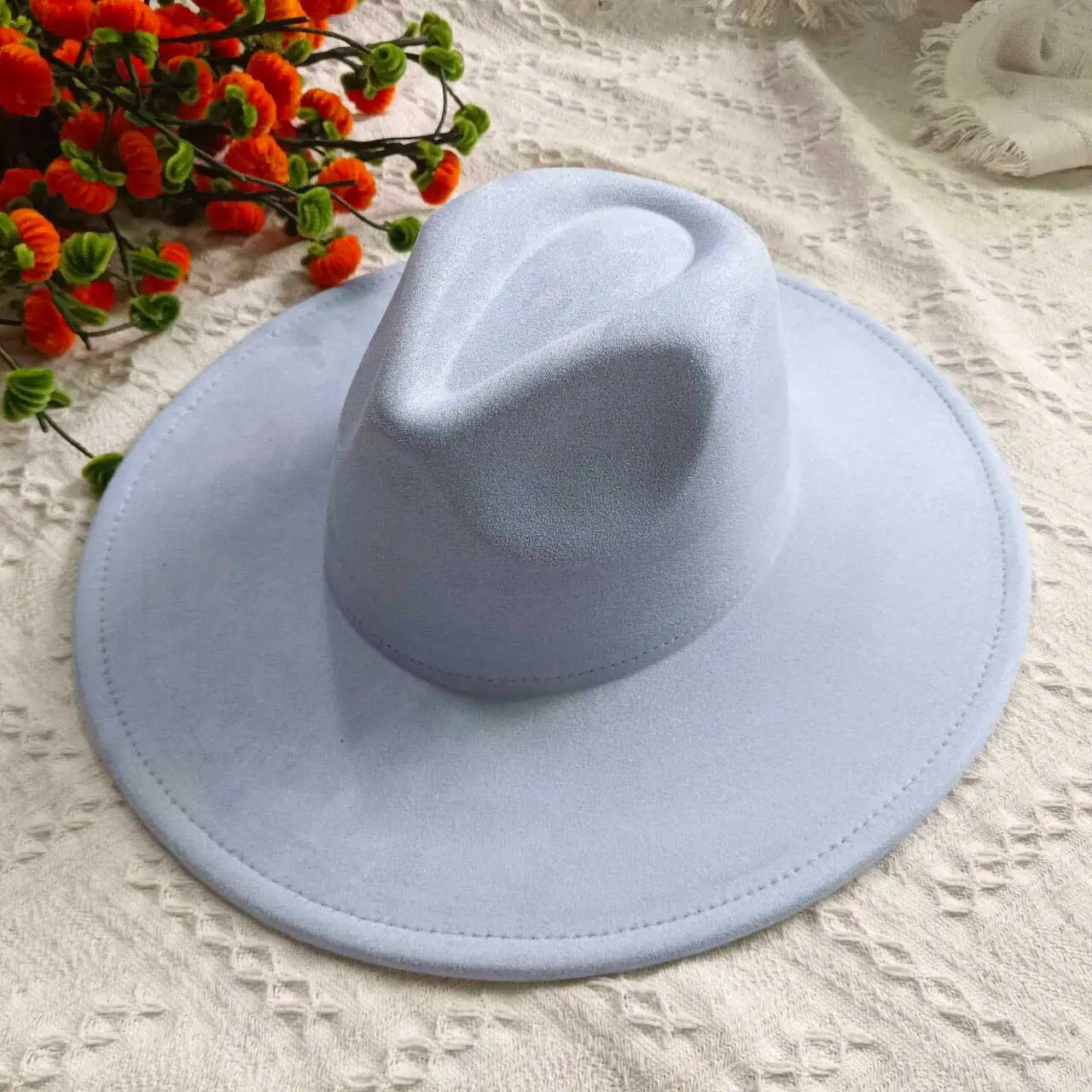 Vegan Suede Fedora Rancher Hats Blank Hats for Burning Multicolor teardrop shaped Top 9.5cm Brim Unisex Jazz Hat Church Hat