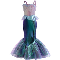 Mermaid Dress For Girls Sling Princess Costume Pearl Ruffles Slim Frocks Summer