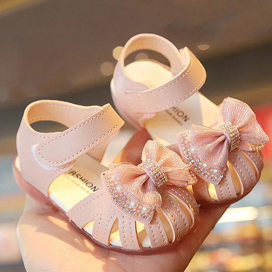 Summer Baby Girls Sandals Bowtie Fashion Pink Princess Toddler Shoes Soft Sole Baby Shoes 0-3 Years chaussure enfant fille