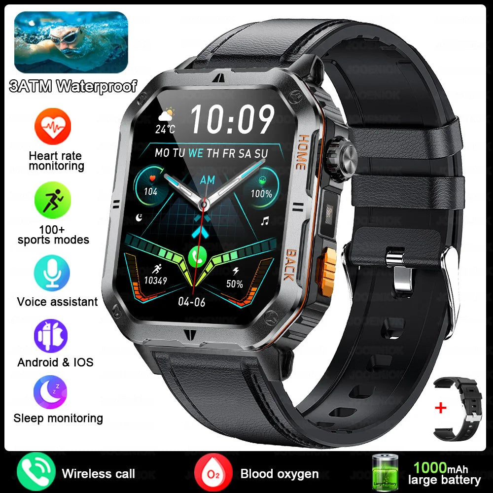New 1000mAh Battery Outdoor Sports Smart Watch 2.01 inch HD Screen LED Flashlight Bluetooth Talking SmartWatches For Men Women