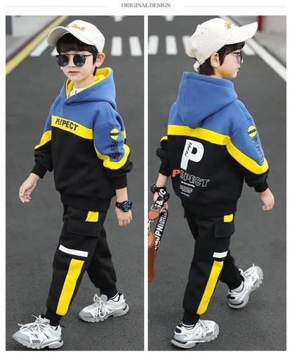 Boys Clothes Set Kids Letter Print Hoodies+Pants 2pcs Tracksuit Teenagers Thick Costume 4 To 14Yrs Big Children's Clothing Suits