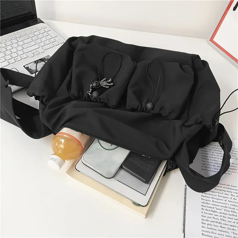 Fashionable Crossbody Bag with Drawstring Accent - Spacious & Secure Zipper Closure