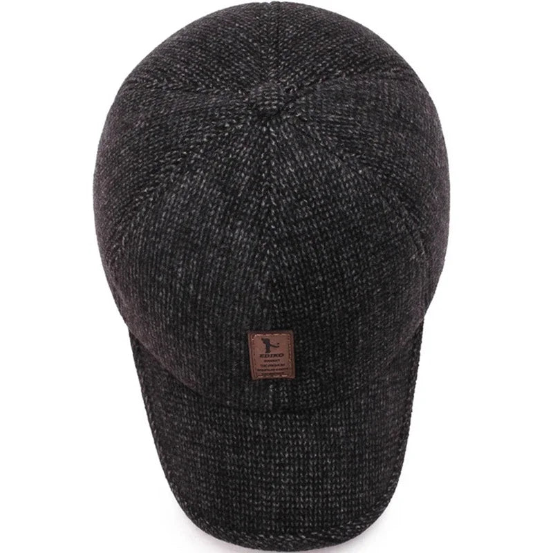 Autumn Winter Warm Men Woolen Baseball Cap Outdoor Ear Cover Earflaps Adjustable Hat Middle-aged Dad Hat With Earmuffs Design