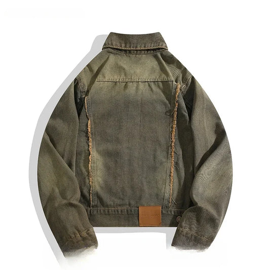 Men and Women Washed Distressed Raw Edged Denim Jacket European American Jacket