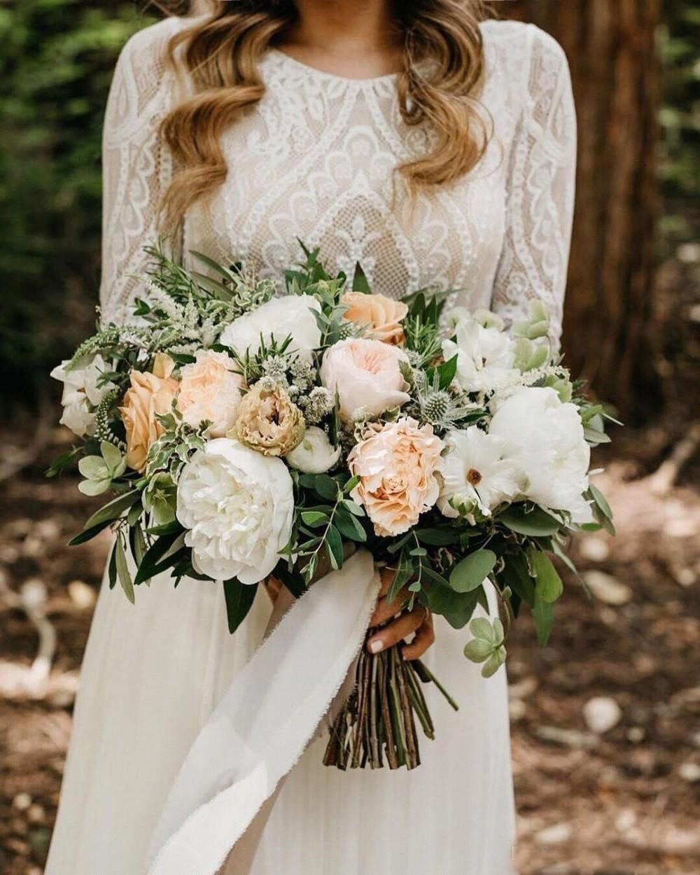 White Bridesmaid Dresses: Boho Wedding Dress for Women Bride Backless Long Sleeve