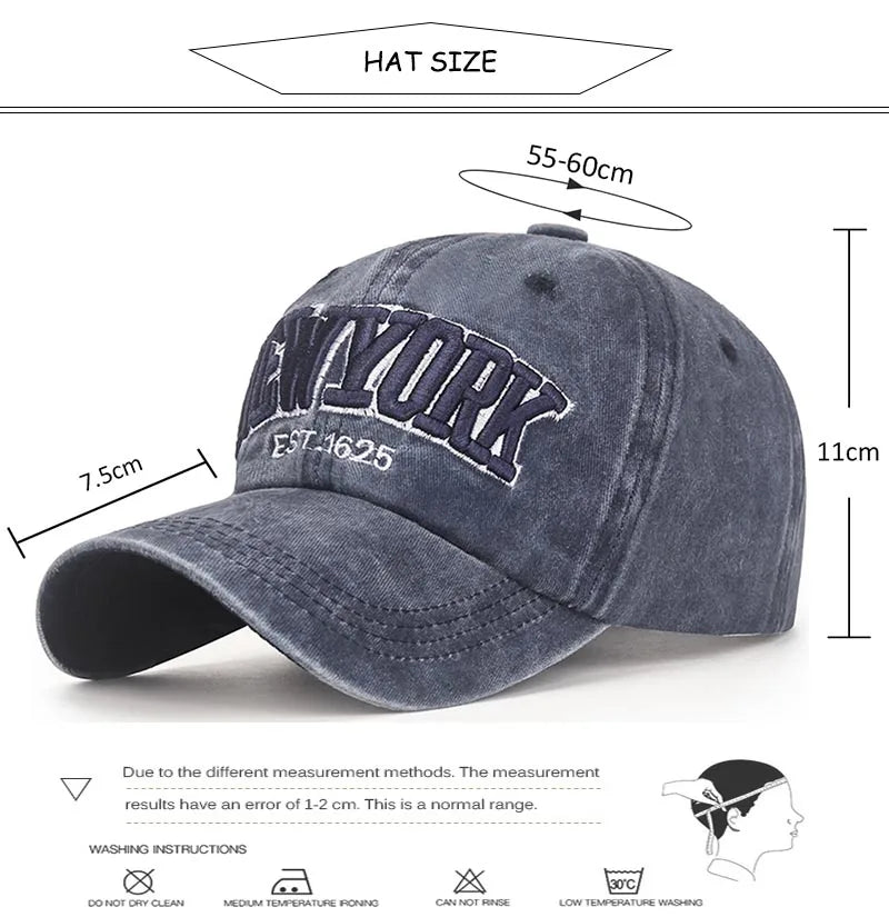 Fashion NEW YORK Embroidery Baseball Caps Outdoor Casual Adult Sun Hats Hip Hop Hat Sports Golf Caps Water Wash Snapback Hats