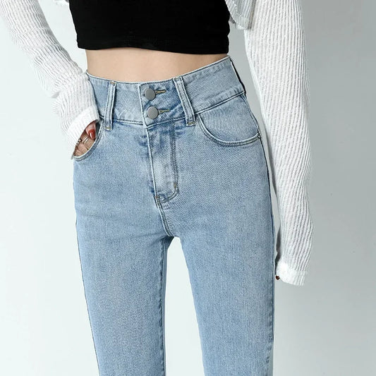 Flared Jeans Women Hip Lift High Waist Stretch Denim