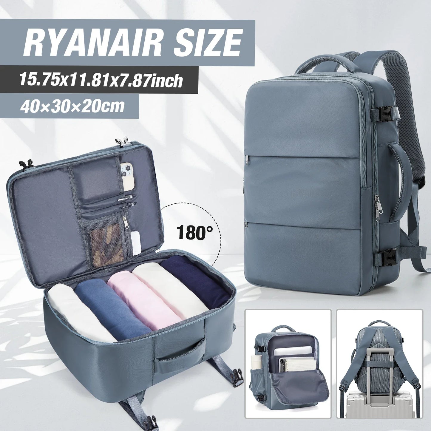 Ryanair 40x30x20 Luggage Cabin Bag, 40x30x20 Bag Men Women 15.6inch Laptop Bag Business  Travel Backpack，College School Backapck