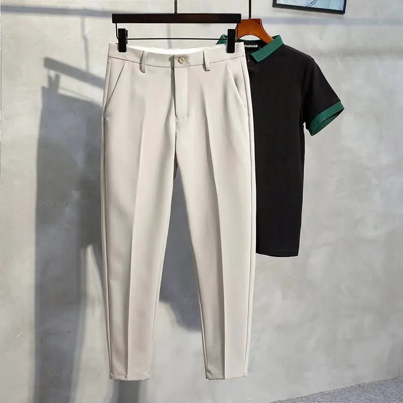 Spring Summer Suit Pants Men Thin Business Classic Grey Black Khaki Straight