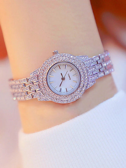 2pcs Fashionable Diamond Studded Real Nail Scale Alloy Set Quartz Bracelet Watch FOR WOMEN'S Watches