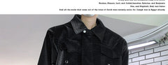 Men's Jacket PU Leather Coat Shoulder Pad Metal Turn-down Collar Long Sleeve