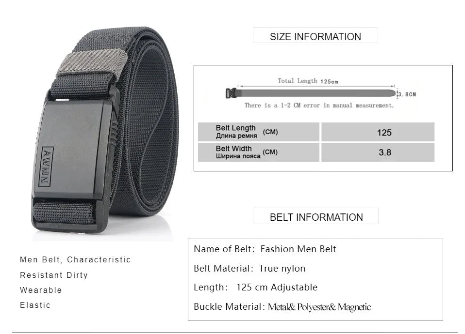 2026 New Fashion Nylon Belt  Magnetic Buckle Adjustable Belts For Men Elastic Belts High Quality Wear-resistant Training Belt