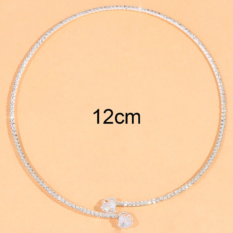 Fashion Rhinestone Heart Collar Choker Necklace For Women Simple Open Collar
