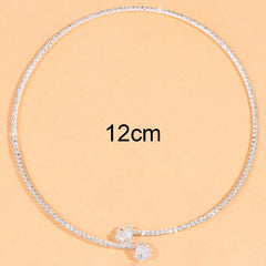 Fashion Rhinestone Heart Collar Choker Necklace For Women Simple Open Collar