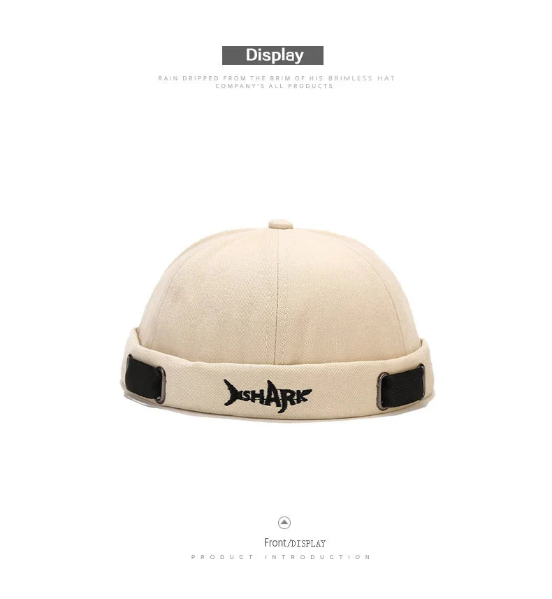 Bocca Embroidery Docker Cap Without Visor Shark Letter Brimless Caps Beanies Dome Adjustable Skullcap Solid Color Fashion Hat
