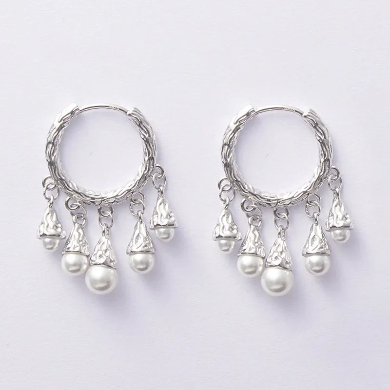 New 925 Sterling Silver Hoop Earrings Pearl Droplet Irregular Vintage Punk For Women Girl Gift Jewelry Dropshipping Wholesale