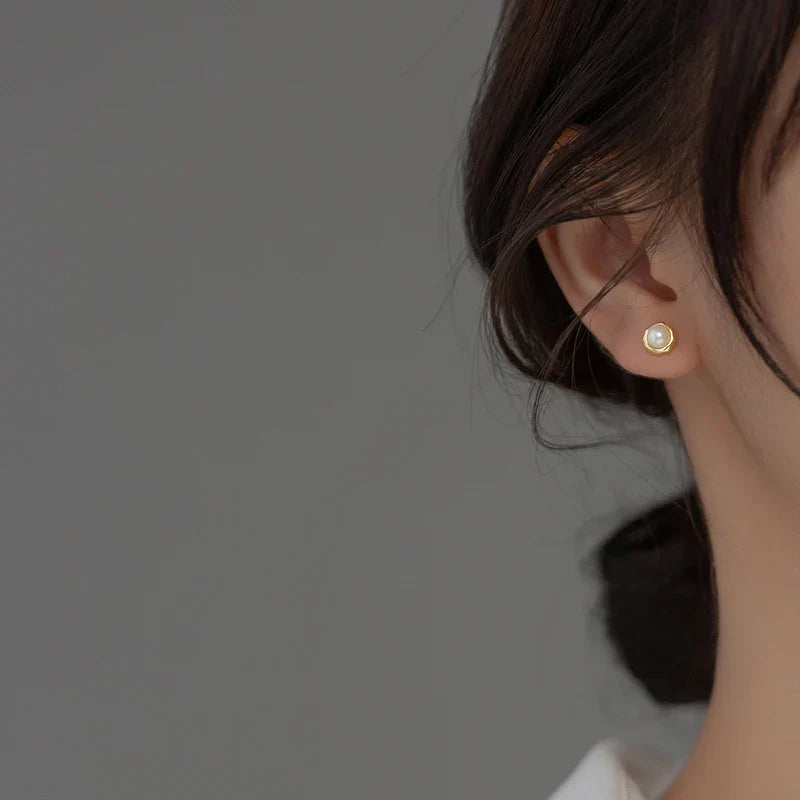 WANTME 925 Sterling Silver Simple Natural Baroque Pearl Korean Stud Earrings for Women Fashion Moon Surface Statement Jewelry