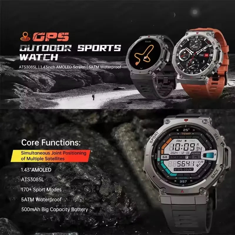 T-Rex 3 Ultra GPS Smart Watch 5 ATM Waterproof Built-in Dual-band GNSS Compass Military 170+ Sport Smartwatch Men 2025 New Watch