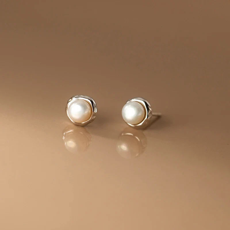 WANTME 925 Sterling Silver Simple Natural Baroque Pearl Korean Stud Earrings for Women Fashion Moon Surface Statement Jewelry