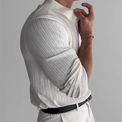 Men's Fashion Luxury V-neck Knitted Jacquard Polo Shirt Solid Color Long-sleeved Korean Popular Leisure Knitwear 2025 New Autumn