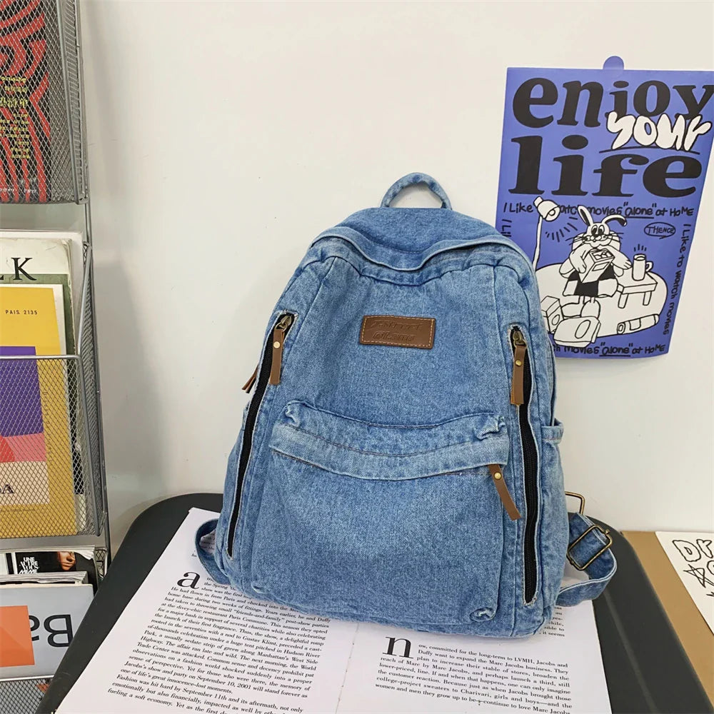 Denim Fashion Backpacks for School Trend Student Jeans Bag Multi Pockets Large Capacity Rucksack Mochila De Escola Feminina 2023