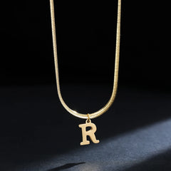 Gold Plated Stainless Steel Pendant Necklace for Women Snake Chain Initial Letter