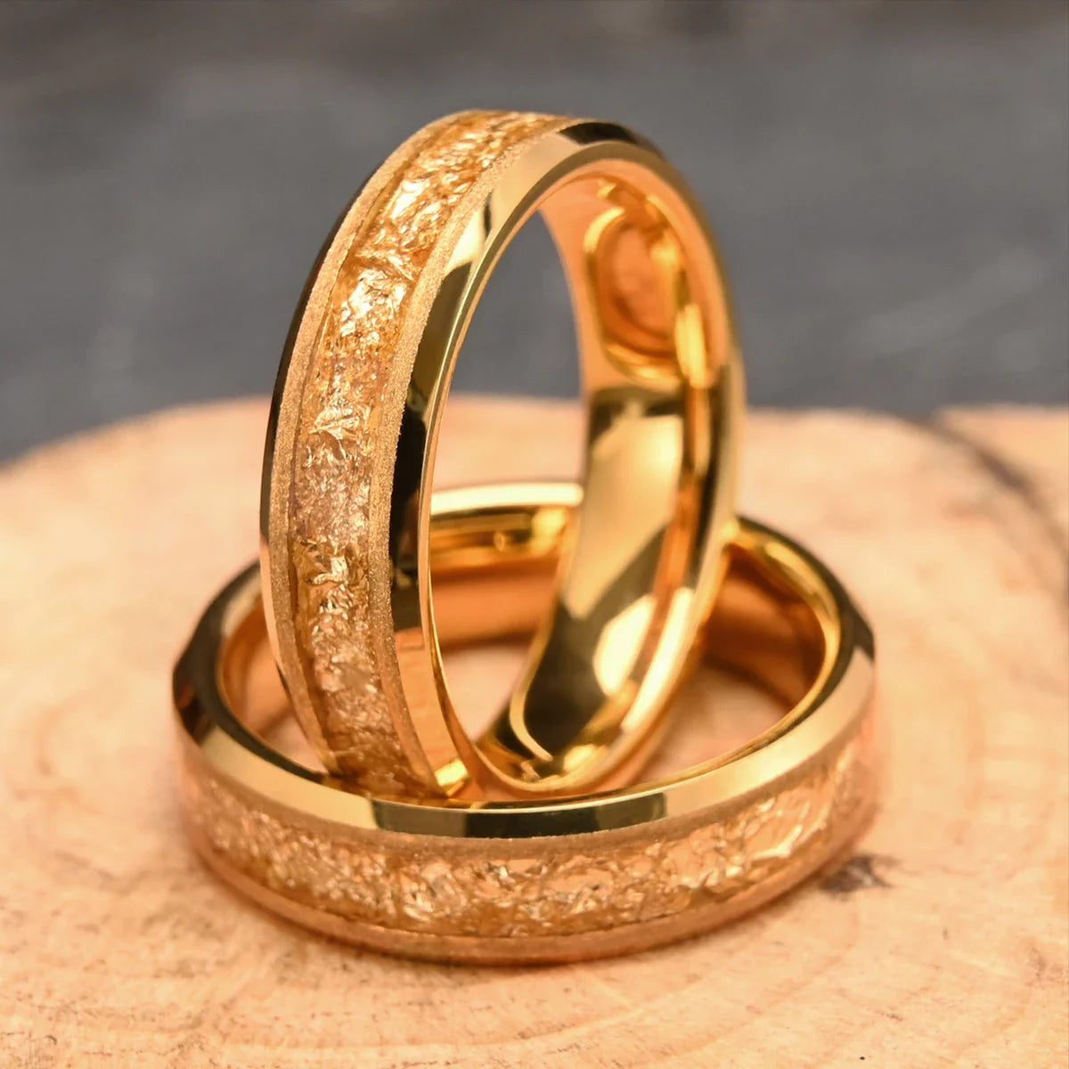 Golden Tungsten Carbide Ring 8mm/6mm Frosted Golden Leaf Men's Engagement Ring Novelty Style for Wedding Daily Wear