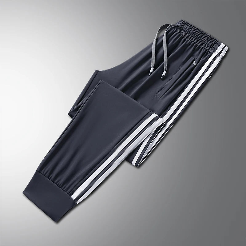 Plus Size Trousers M-8XL Ice Silk Three-bar Casual Pants Men's Loose Casual