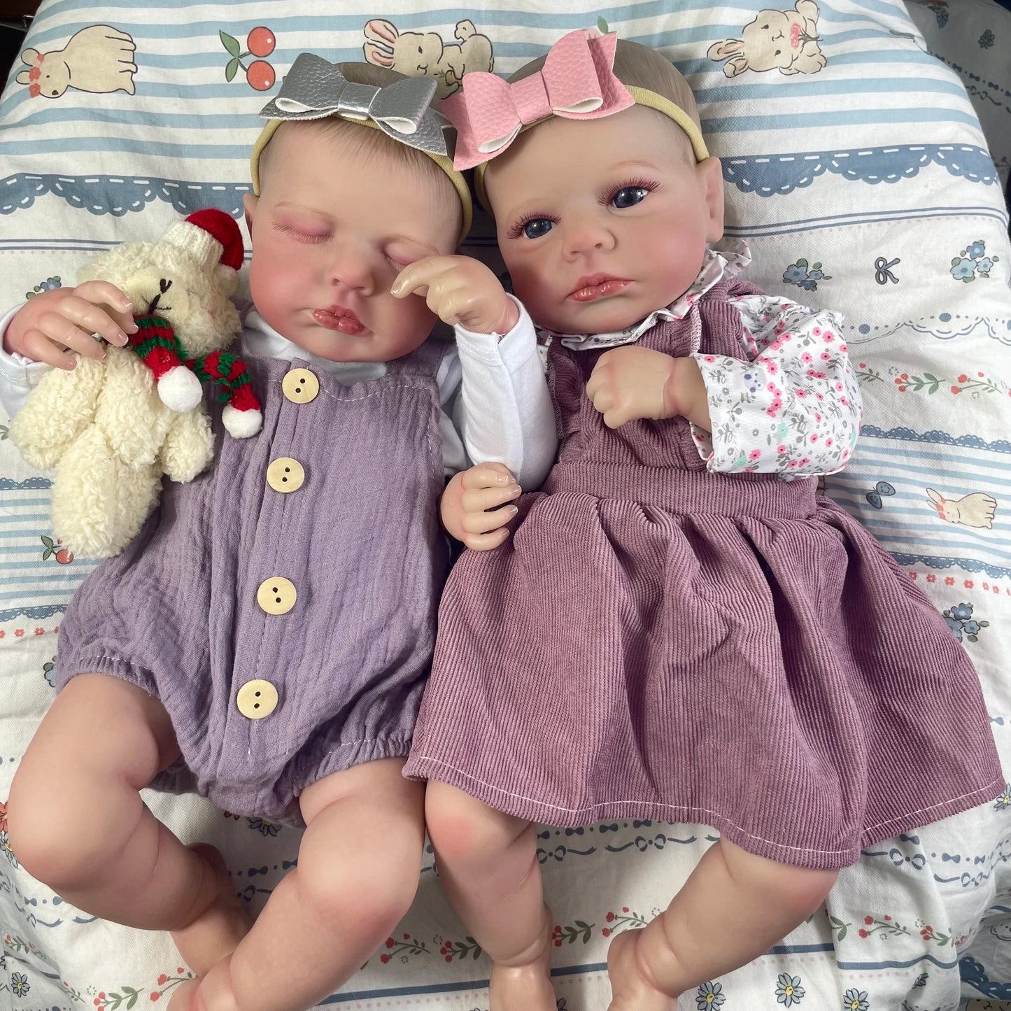 50CM Adorable Reborn Baby Dolls LouLou Twins Girl Lifelike Silicone Vinyl Newborn 3D Skin Handmade Toy Christmas Gift