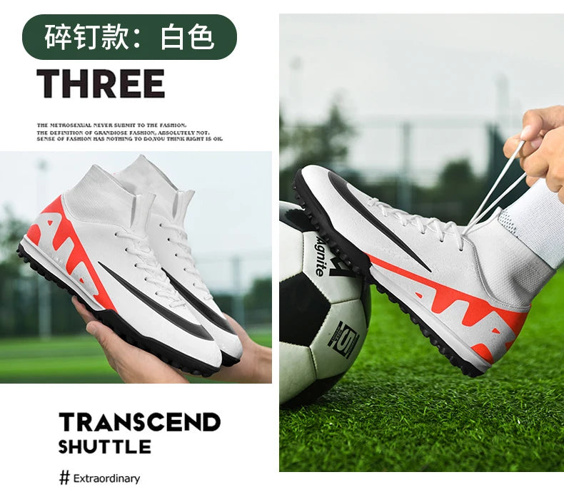 Men Soccer Cleats High Ankle Football Boots TF/FG Training Outdoor Long Spikes